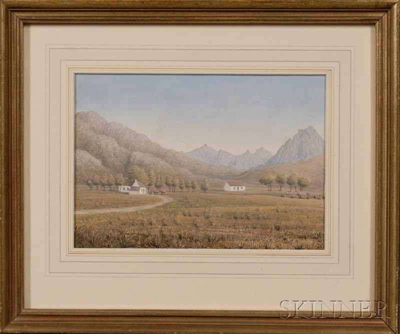 Appraisal: Decorative Watercolor and Gouache Drawing of An Expansive Landscape with