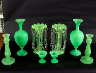 Appraisal: A group of green glass comprising a pair of opaque