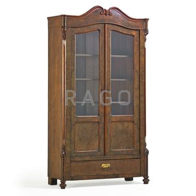 Appraisal: VICTORIAN CURIO CABINET Mahogany with burl wood veneer door fronts