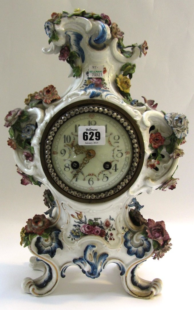 Appraisal: A Continental porcelain mantel clock the porcelain probably late th