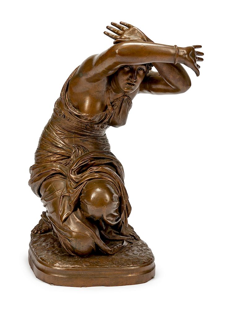 Appraisal: A Large Continental Bronze Figure of a Kneeling Woman A