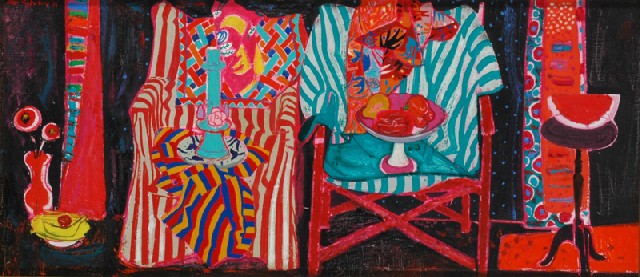 Appraisal: Leon Morrocco - Chairs with Bowl of Fruit oil on