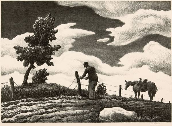 Appraisal: Thomas Hart Benton The Fence Mender F Lithograph printed on