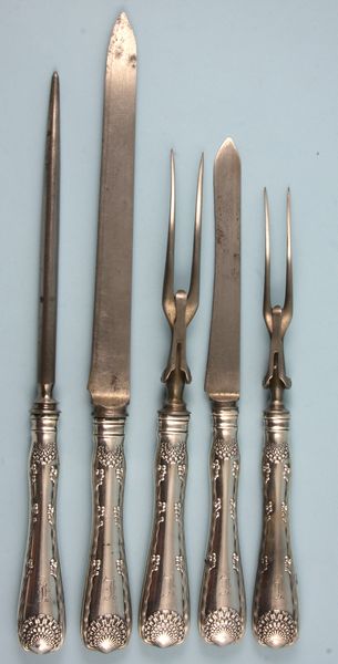 Appraisal: Late th Century Tiffany five piece sterling handled carving set