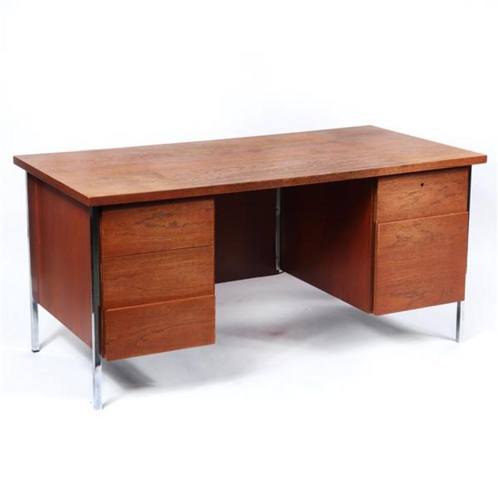 Appraisal: VINTAGE FLORENCE KNOLL WALNUT EXECUTIVE DESK WITH CHROMED STEEL LEGS