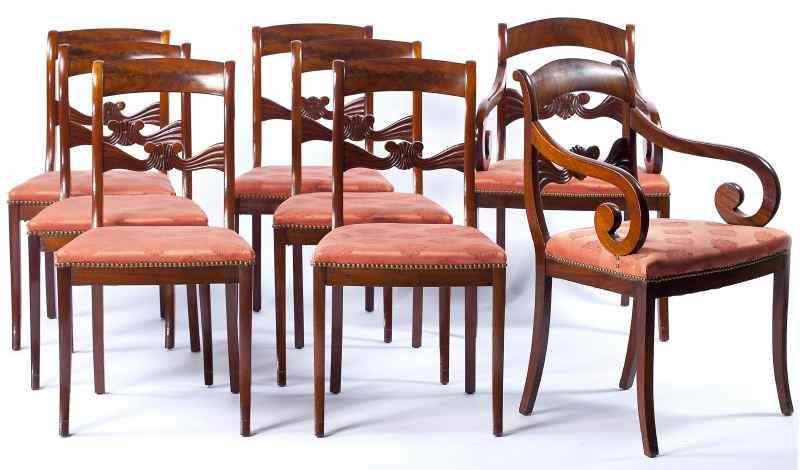 Appraisal: Set of Eight American Classical Chairscirca mahogany and mahogany veneers