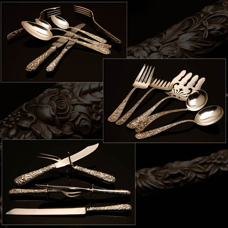 Appraisal: Kirk Stieff sterling Rose Repousse flatware set Kirk Stieff sterling