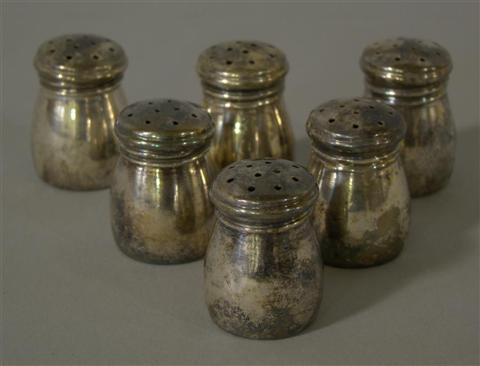 Appraisal: A SET OF SIX SILVER SALT SHAKERS With screw tops