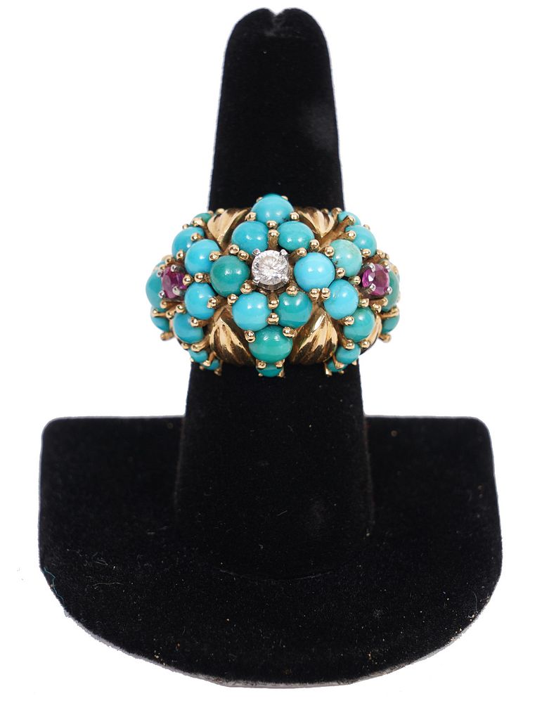 Appraisal: Diamond Ruby Turquoise K YG Ring K yellow gold vintage