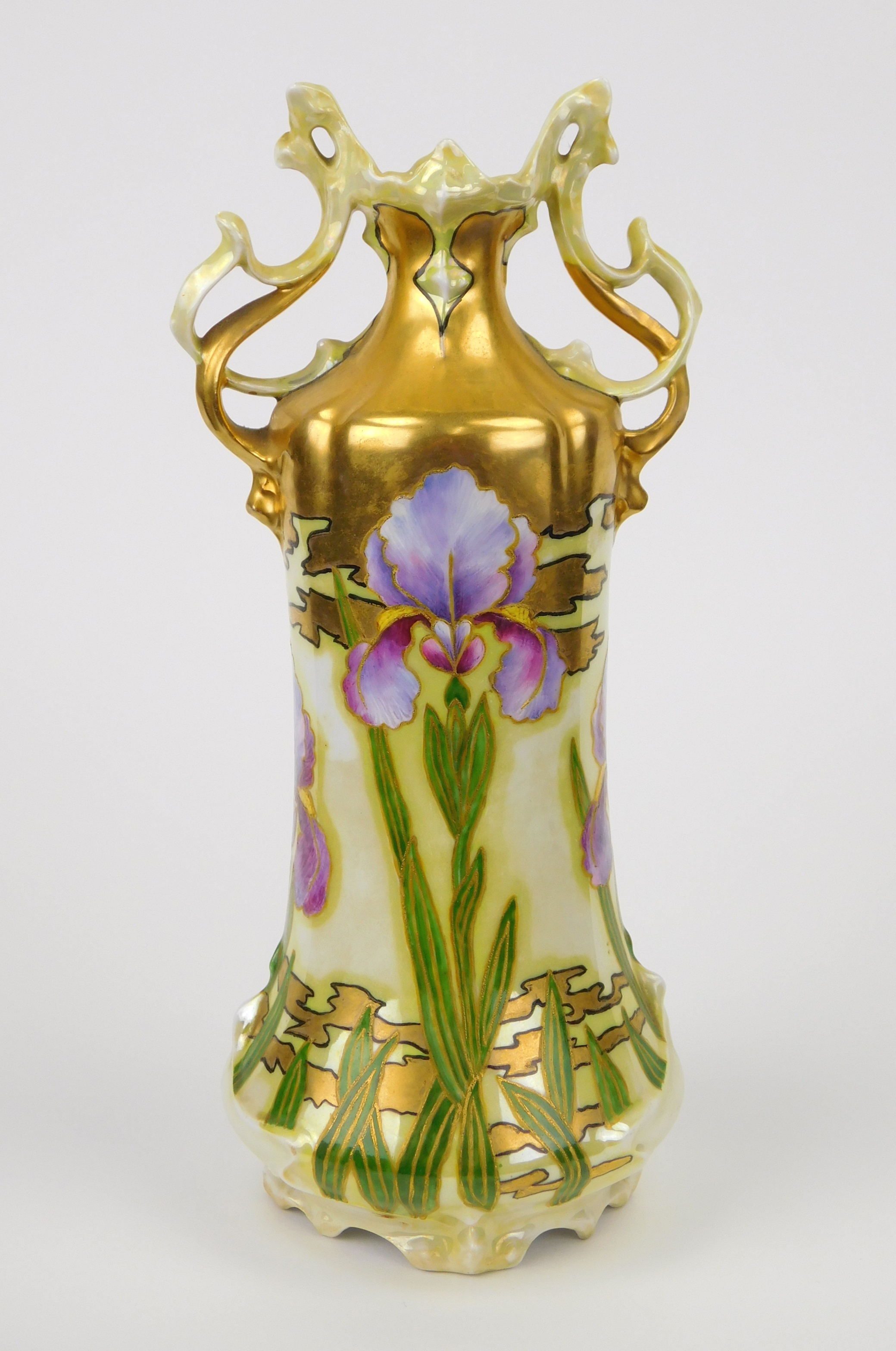 Appraisal: Art Nouveau porcelain vase ornamented with irises on a cream