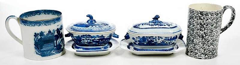 Appraisal: Four Blue and White Chinese Export Ceramics Chinese British th