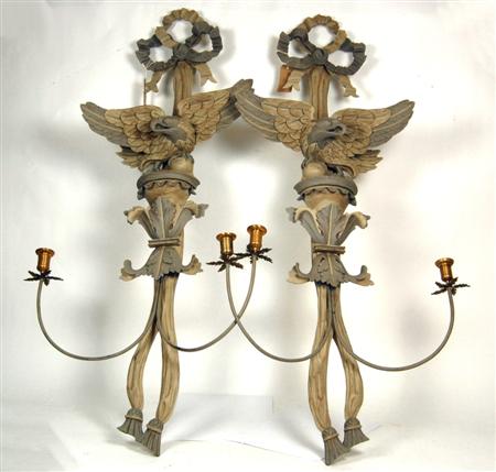 Appraisal: PAIR OF GREY PAINTED GEORGE III STYLE WALL SCONCES OF