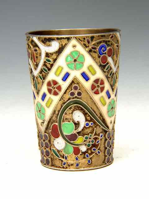 Appraisal: A RUSSIAN SILVER SMALL BEAKER with cloisonne enamel decoration high