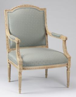 Appraisal: Paint Gustavian style paint-decorated armchair upholstered in pale blue fabric