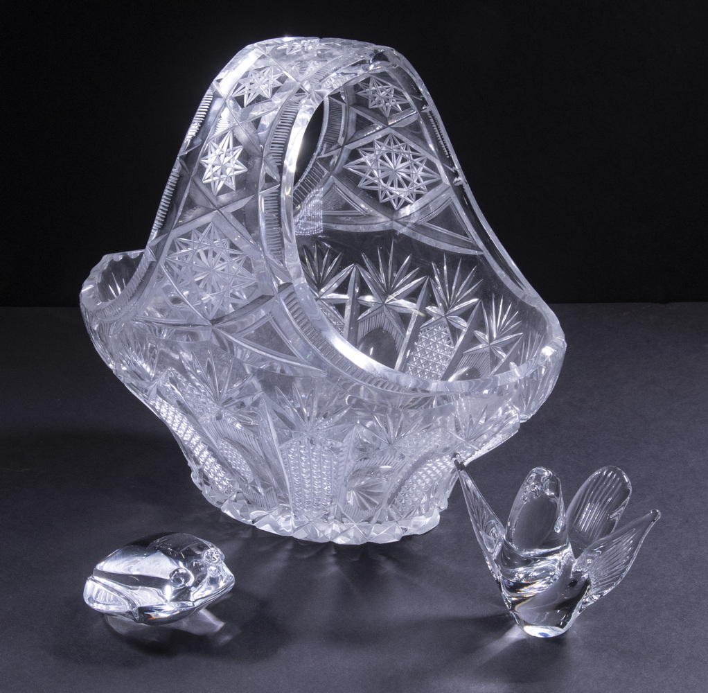 Appraisal: CLEAR CRYSTAL ANIMAL FIGURINES CUT GLASS BASKET Piece Lot including