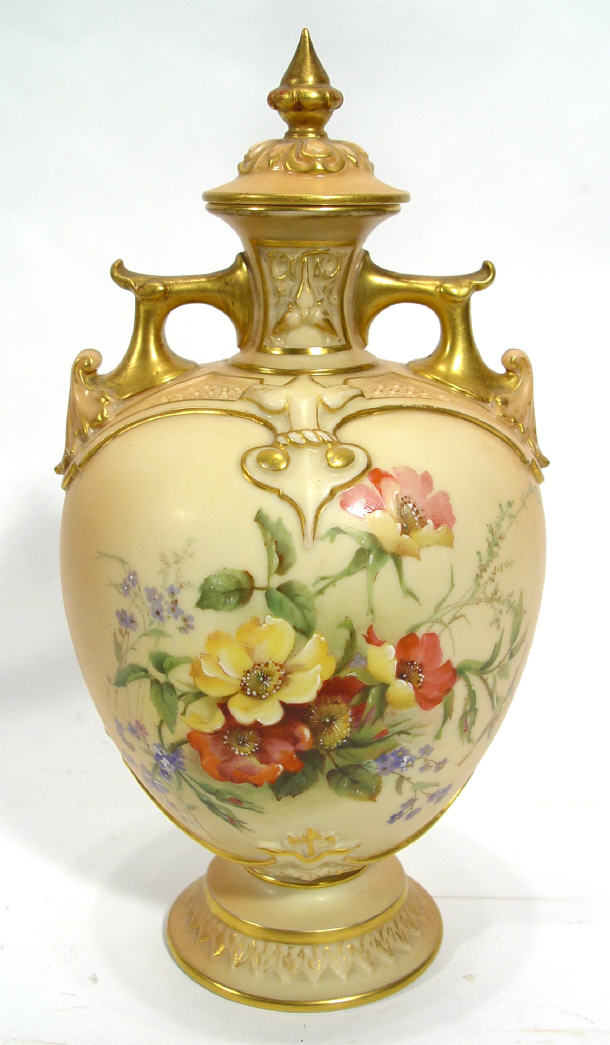 Appraisal: Royal Worcester blush ivory ground vase and cover hand painted