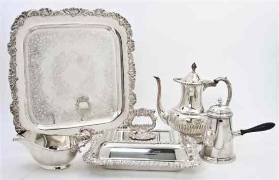 Appraisal: A Collection of Seven Silverplate Serving Articles comprising three trays