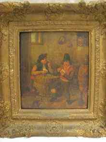 Appraisal: After Teniers An oil on board tavern scene of two