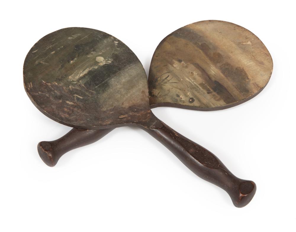 Appraisal: PAIR OF PAINTED WOOD PING PONG PADDLESPair of Antique Painted