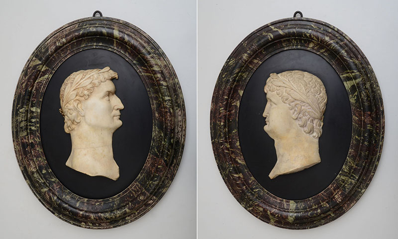 Appraisal: PAIR OF ITALIAN MARBLE PROFILE PORTRAITS OF ROMAN EMPERORS TIBERIUS