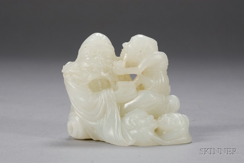 Appraisal: Jade Carving pale celadon stone depicting Shu Ko and three