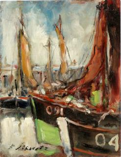 Appraisal: F JOVITZ OIL ON CANVAS SAIL BOATS AT DOCK H