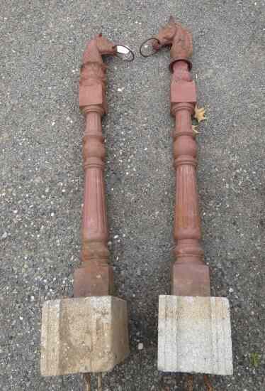 Appraisal: Pair horse head cast iron hitching posts '' Ht on