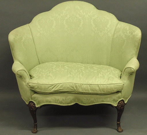 Appraisal: Chippendale style mahogany loveseat with green upholstery h x w