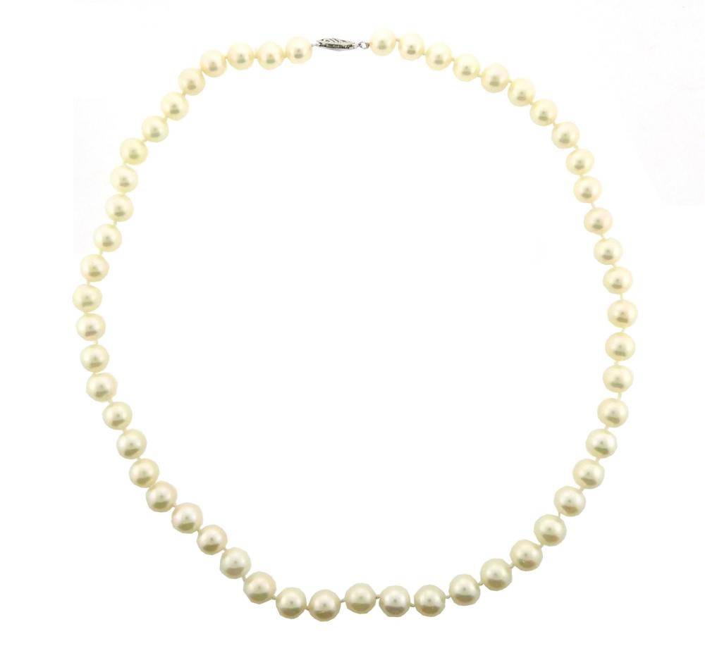 Appraisal: JEWELRY Cultured Pearl necklace with K gold clasp necklace contains