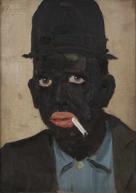 Appraisal: Portrait of Charles E Mack in blackface smoking a cigarette