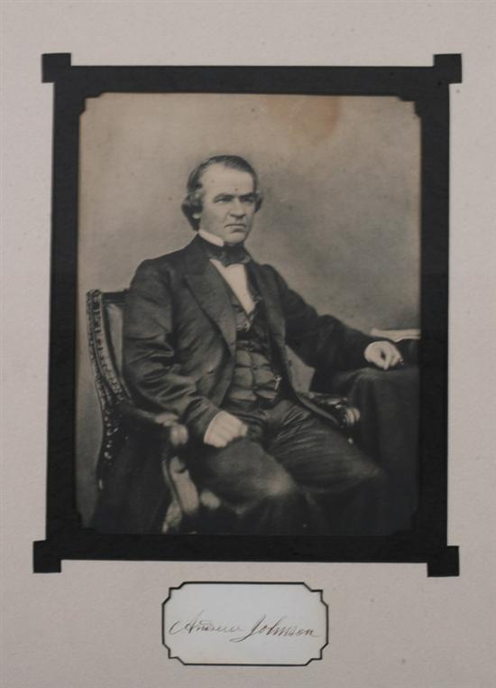 Appraisal: ANDREW JOHNSON - Signature framed with collotype portrait PROVENANCE Museum