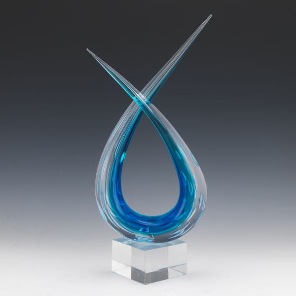 Appraisal: LARGE MURANO AZURE AND CLEAR GLASS WITH CONTROLLED AIR BUBBLE