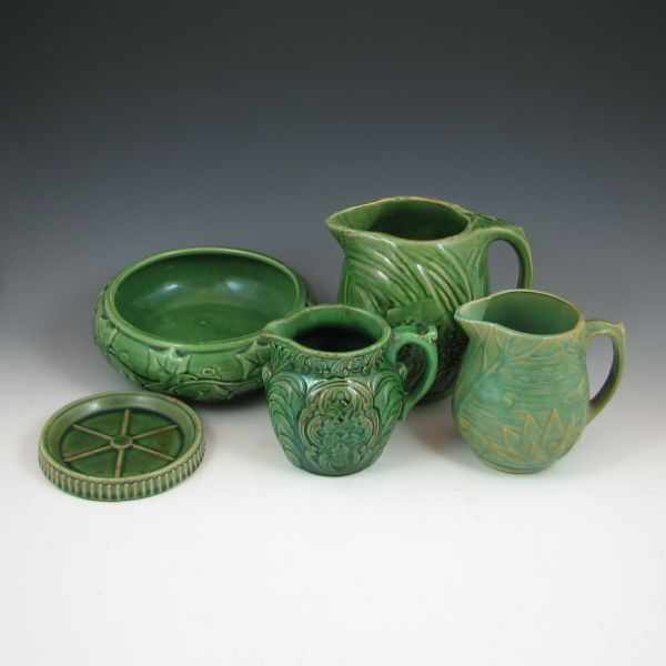 Appraisal: Two McCoy Pitchers Ashtray Bowl Small Creamer all are green