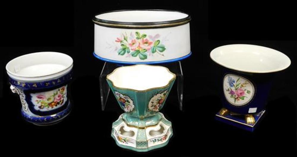 Appraisal: Four porcelain planters urns th C three with hand-painted decoration