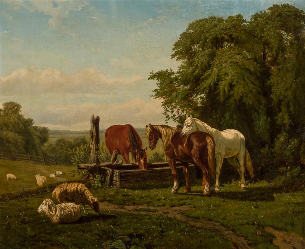 Appraisal: PETER MORAN American - The Water Trough oil on canvas