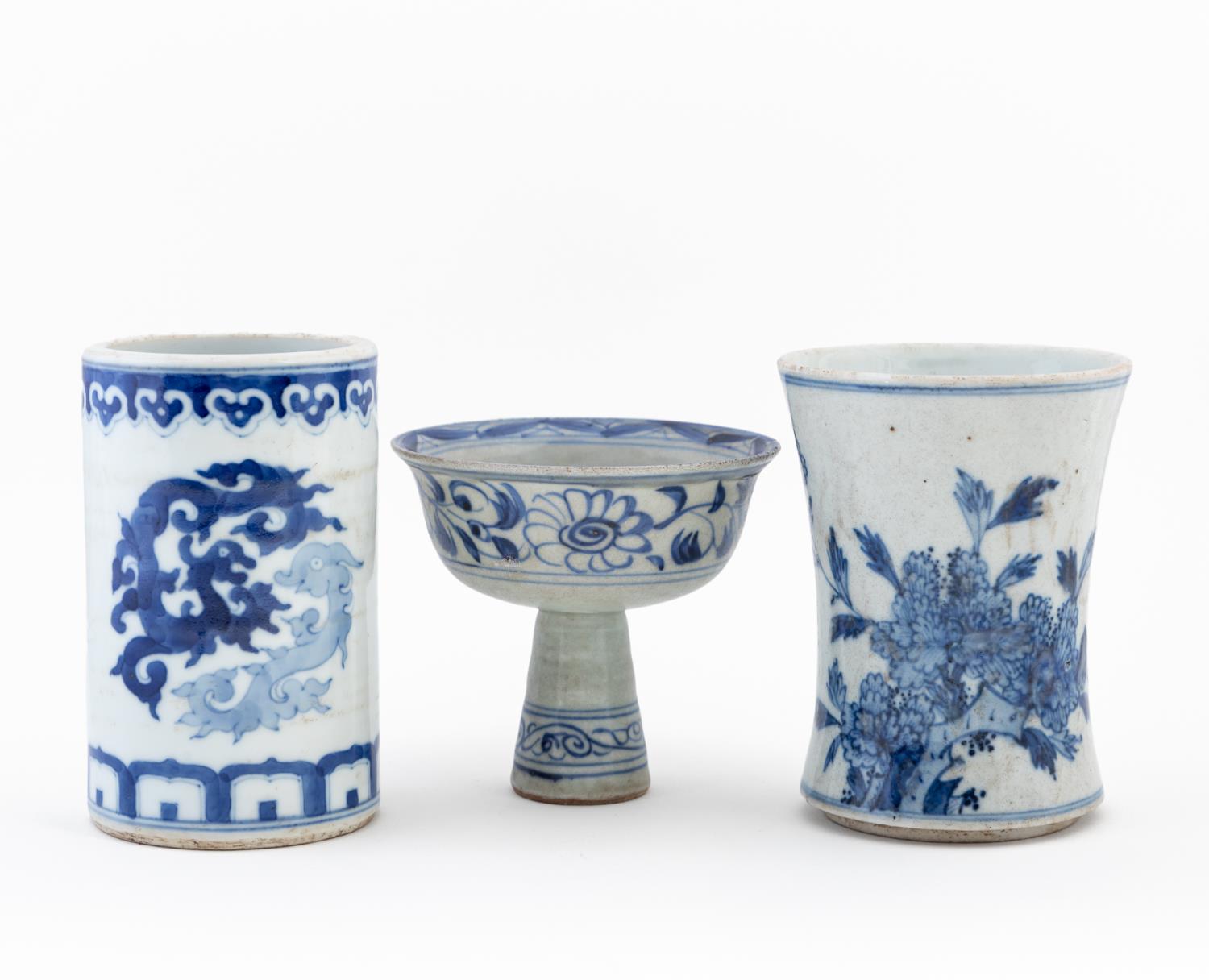 Appraisal: THREE CHINESE BLUE WHITE PORCELAIN PIECES Three Chinese blue and