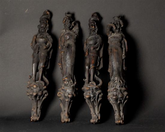 Appraisal: Four Carved Wood Architectural Figures of young ladies with crowns