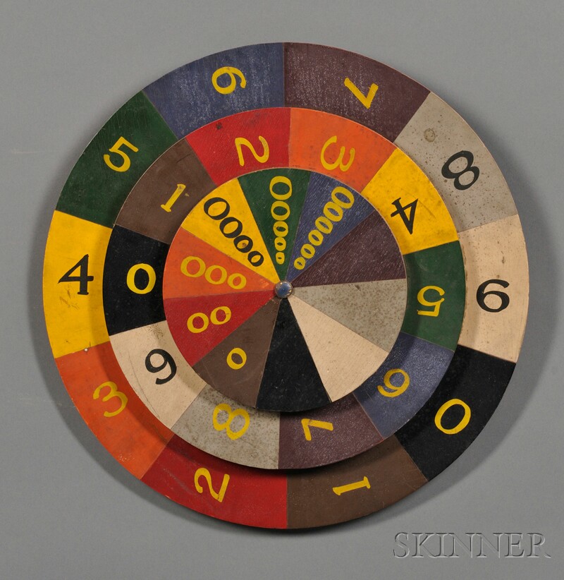 Appraisal: Polychrome-painted Wheel of Chance America th century composed of three