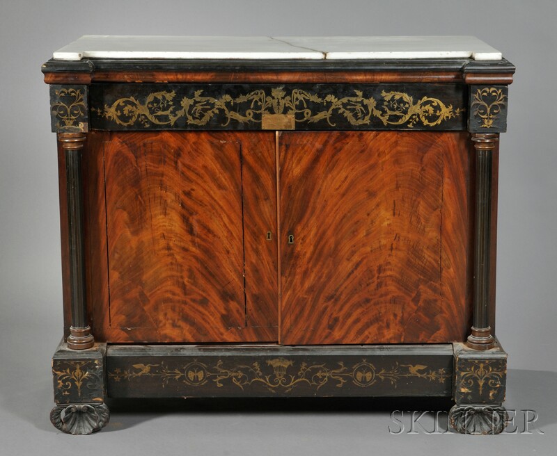 Appraisal: Marble-top Chest white marble top atop an ebony veneered frieze