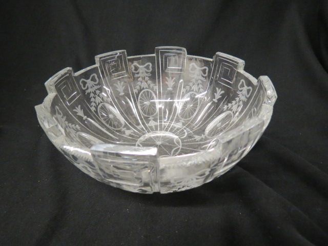 Appraisal: Hawkes Cut Glass Bowl wheel bow decoration signed Greek key