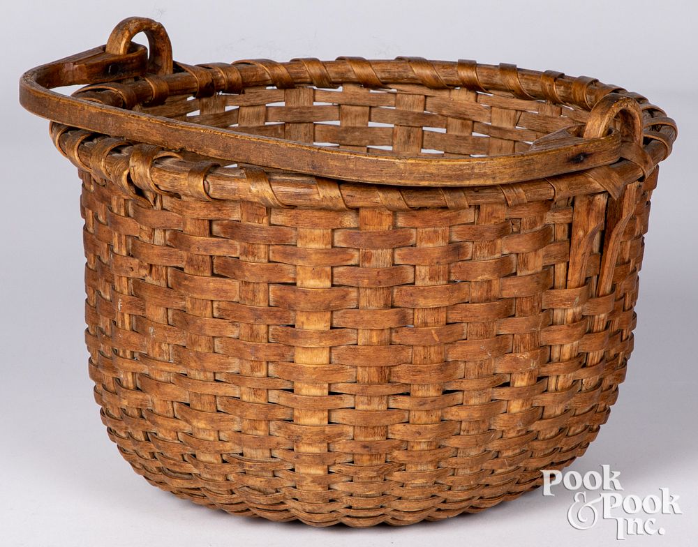 Appraisal: Good splint swing handle basket th c Good splint swing