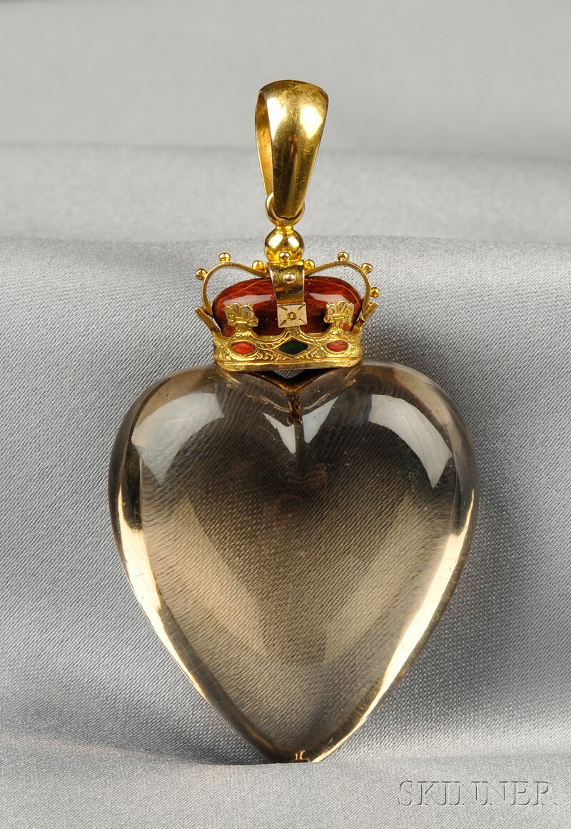 Appraisal: Victorian Smoky Quartz and Enamel Pendant the smoky quartz heart