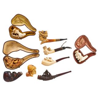 Appraisal: GROUPING OF MEERSCHAUM PIPES Nine Various figural forms including a