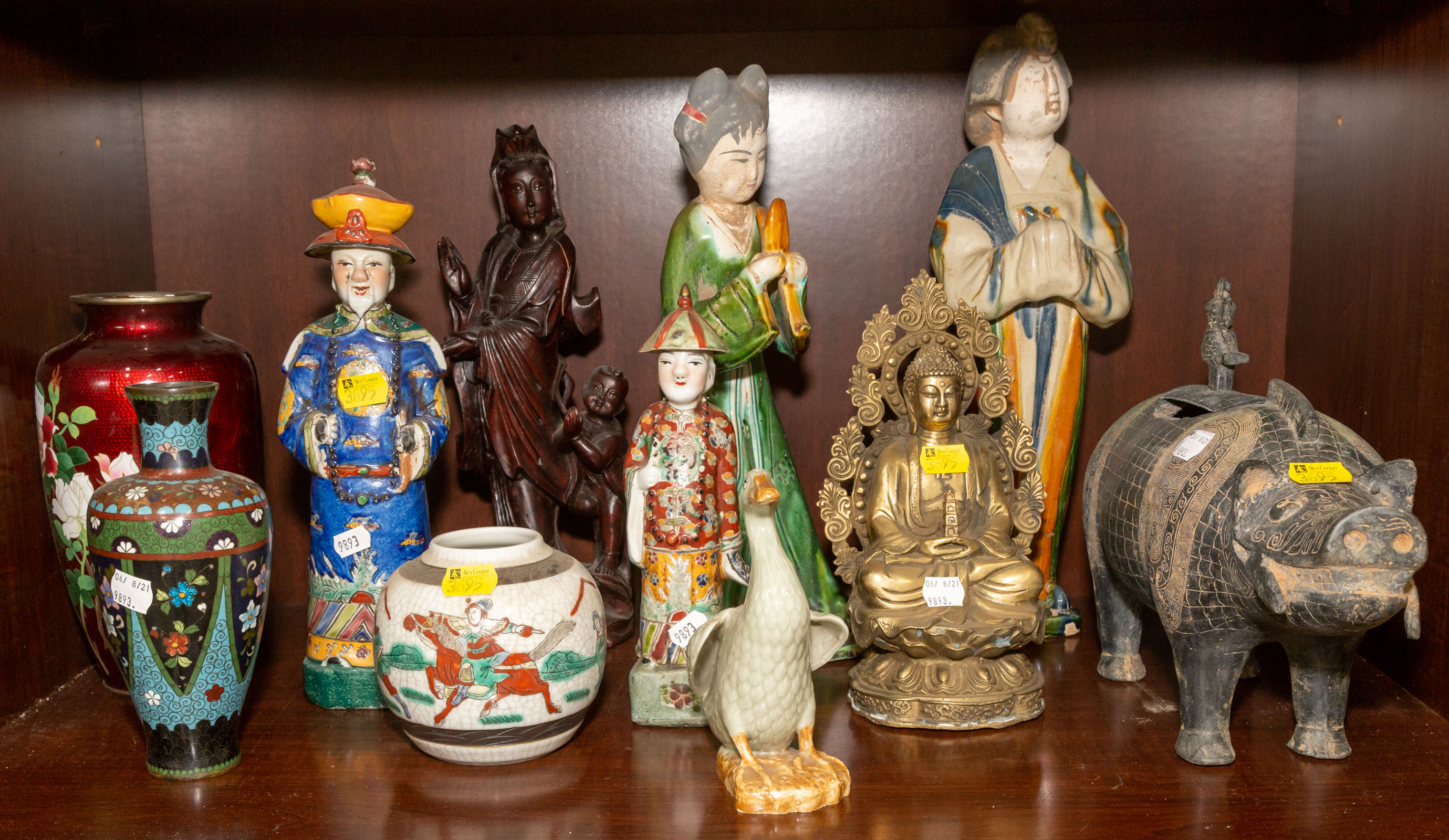 Appraisal: SELECTION OF CHINESE JAPANESE DECORATIONS Including Tang style figures an