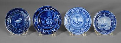 Appraisal: Four blue transfer cup plates one with gentleman seated in