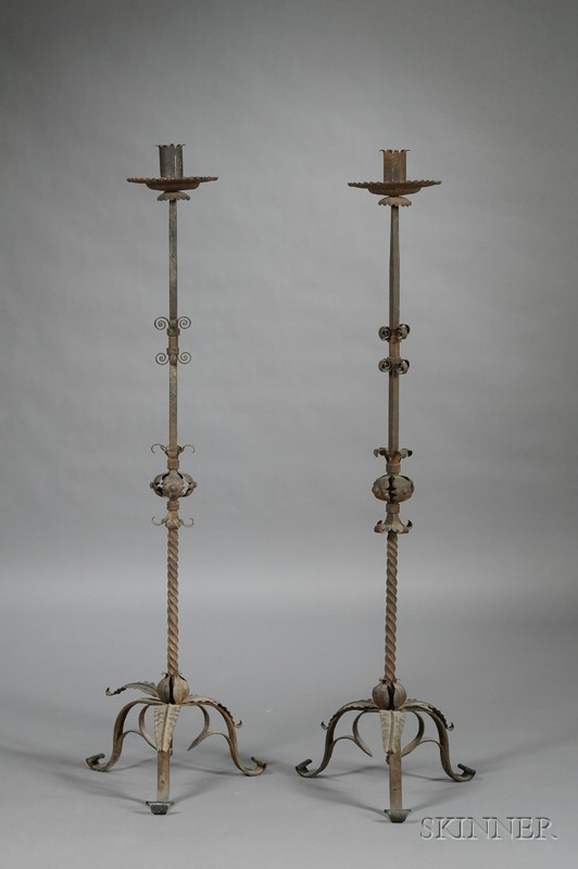 Appraisal: Pair of Italian Baroque-style Wrought Iron Torchieres th century each