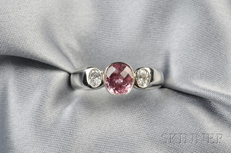 Appraisal: Platinum Pink Sapphire and Diamond Ring bezel-set with a fancy-shaped