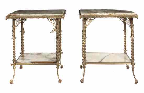 Appraisal: A Pair of Continental Gilt Bronze and Onyx Occasional Tables