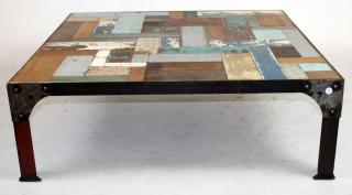 Appraisal: Iron base coffee table with painted top Iron base coffee