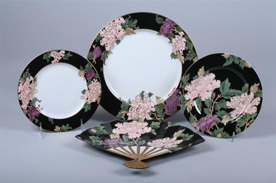 Appraisal: -PIECE FITZ AND FLOYD DINNER SERVICE Cloisonne Peony - black